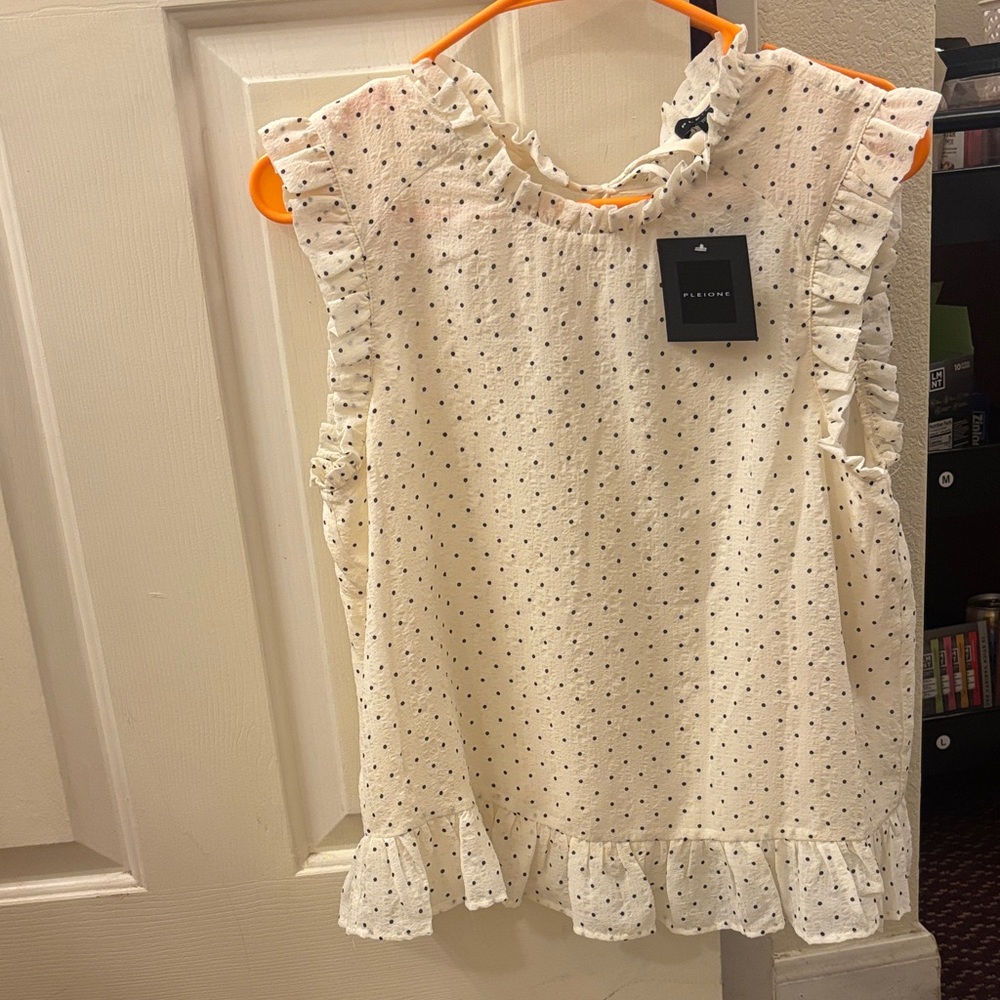 Pleione blouse top 
Size small 
White with black polka dots